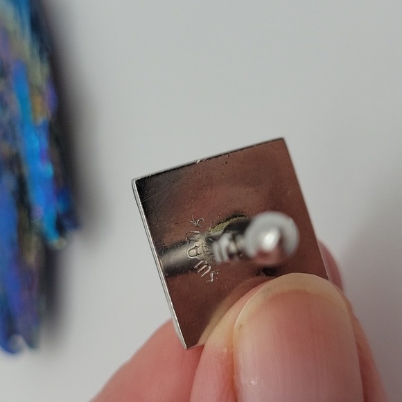 Men's cufflinks silver tone with black granite like setting. - Picture 4 of 8